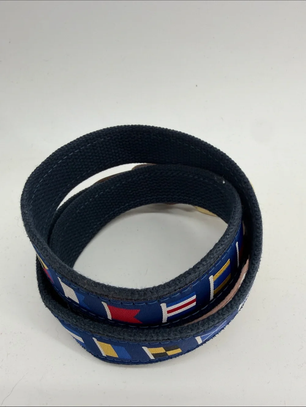 Leather webbing nautical flag preppy belt sz 40
